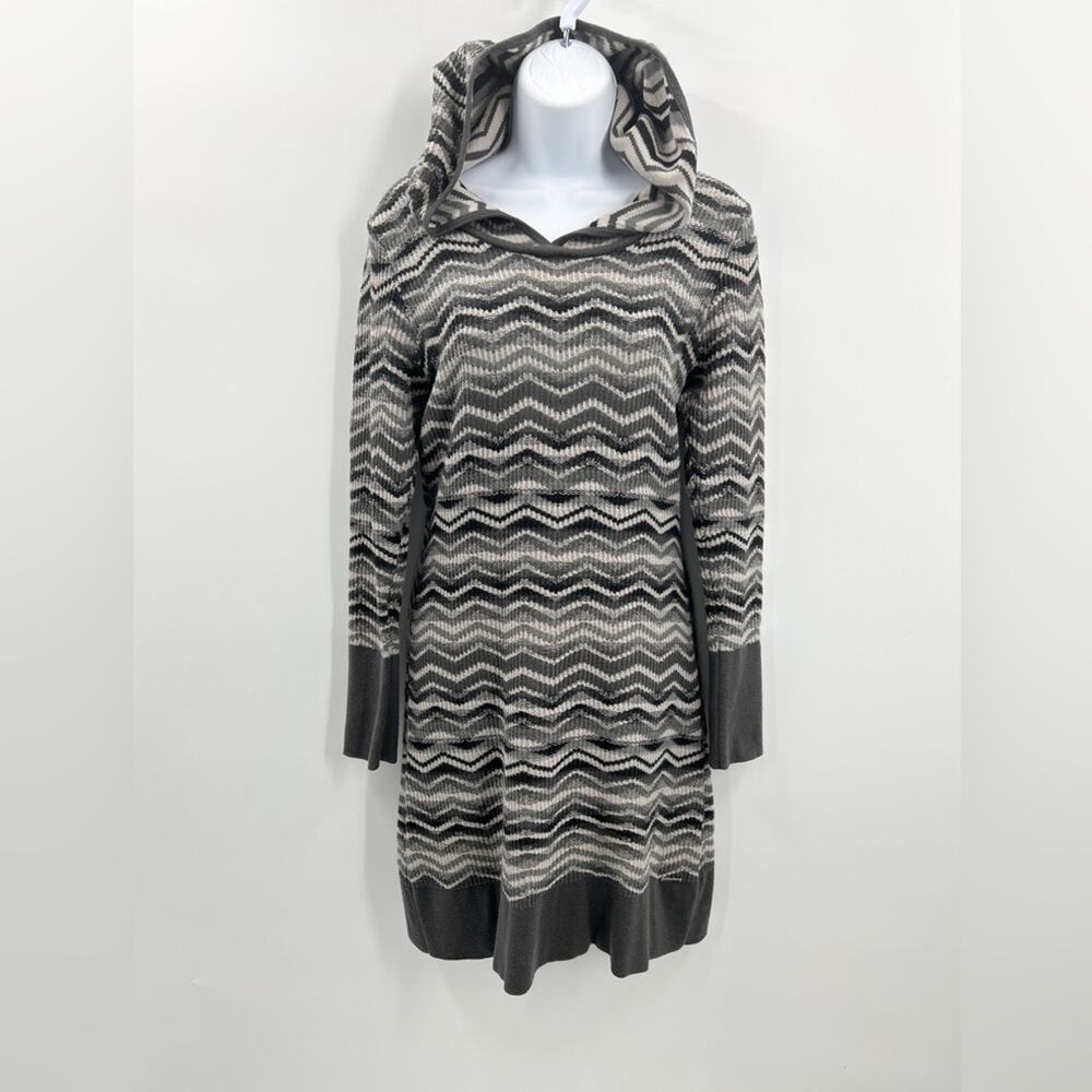 Prana Meryl Chevron Hooded Sweater Dress S Grey Geometric